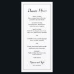 Simple Black White Modern Elegant Wedding Menu<br><div class="desc">Modern Wedding Menu in minimalist black and white with the header and your names in an elegant script along with your menu surrounded by a thin border. The backside has your monogram at the bottom. The fonts and border may be changed to any colour you wish by clicking the "customise"...</div>