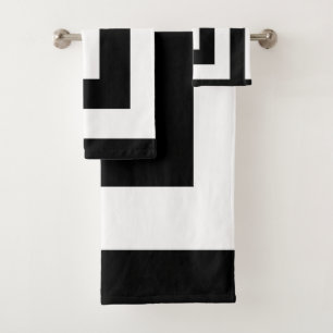 Simple Black White Modern Greek Key Bath Towel Set