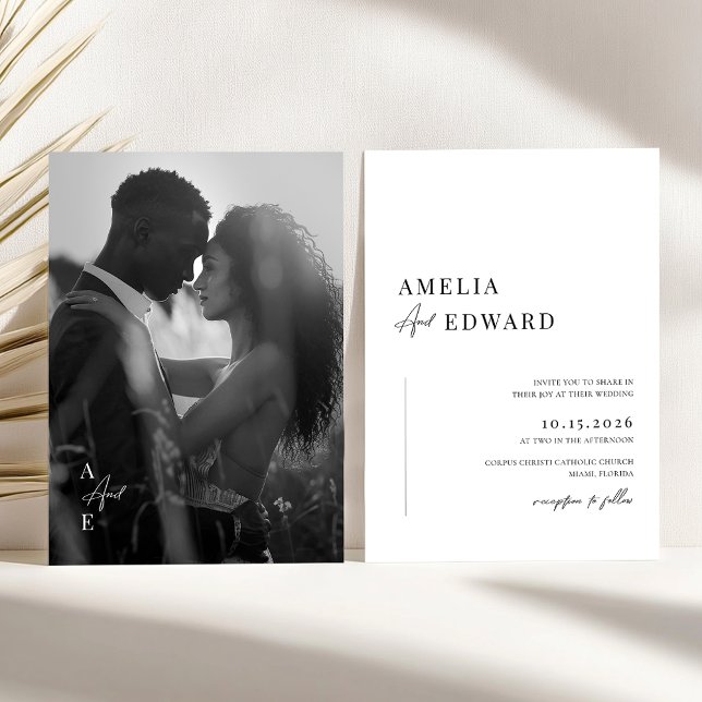 Simple Black White Modern Photo Wedding Invitation (Creator Uploaded)