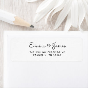 Simple Black & White Modern Script Wedding Return Address Label