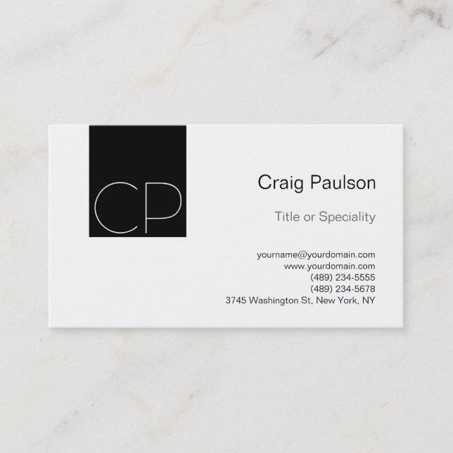 Simple Black White Monogram Business Card (Front)
