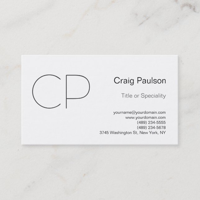 Simple Black White Monogram Business Card (Front)