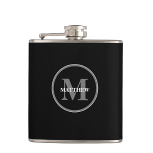 Simple Black white Monogram custom Hip Flask