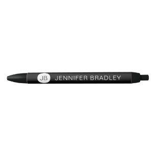 Simple Black White Monogram Custom Name Ink Pen