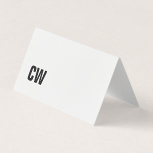 Simple Black White Monogram Folded Business Card
