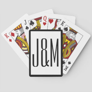 Simple Black White Monogram Initials Playing Cards