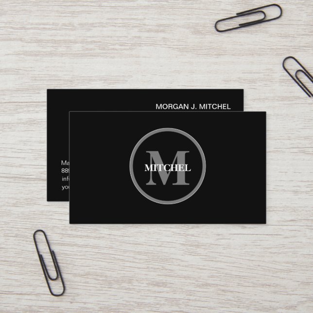 Simple Black White Monogram Modern Professional Business Card (Front/Back In Situ)