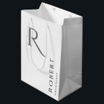 Simple Black White Monogram Personalised Groomsmen Medium Gift Bag<br><div class="desc">This black and white personalised groomsmen gift bag features personalised groomsman's name,  and calligraphy monogram. Change background and fonts colours easily if you like.</div>