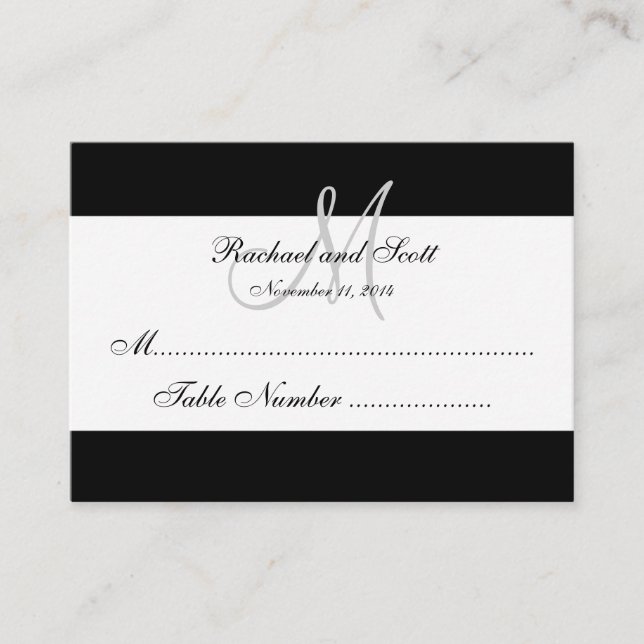 Simple Black White Monogram Wedding Seating Card (Front)