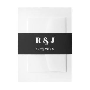 Simple Black White Monograms Calligraphy Wedding Invitation Belly Band