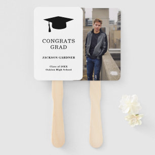 Simple Black White Mortar Board Modern Graduation Hand Fan