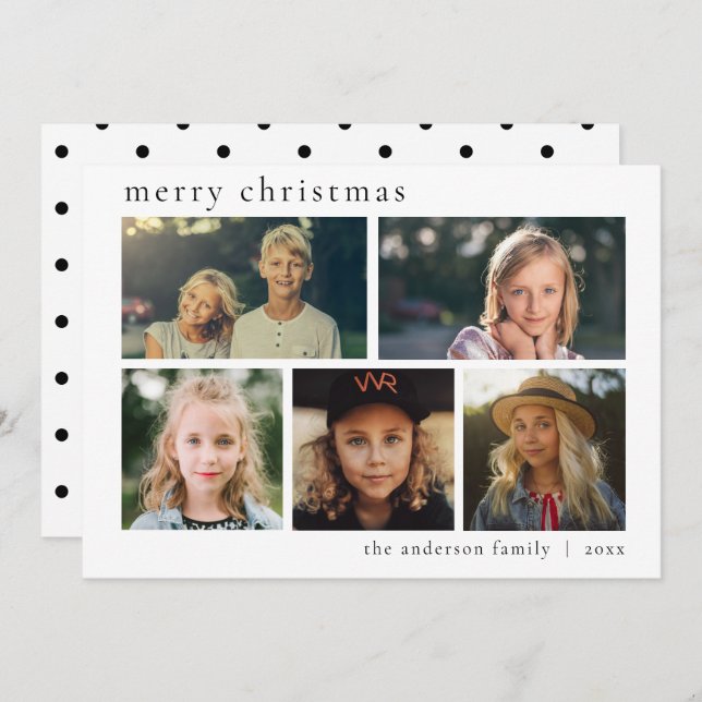 Simple Black & White Multi Photo Merry Christmas Holiday Card (Front/Back)