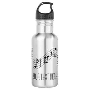 Simple Black White Music Notes Custom Name Coffee  532 Ml Water Bottle