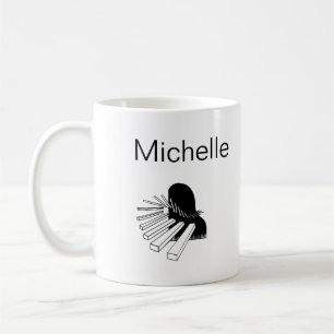 Simple Black White Music Notes Custom Name  Coffee Mug