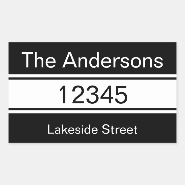 Simple Black White Name Address Mailbox Decal Rectangular Sticker (Front)