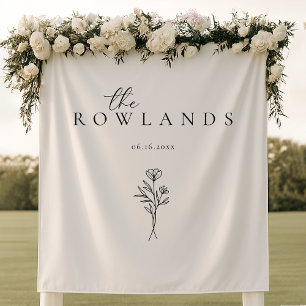 Simple Black & White Name for Sweetheart Table Tapestry