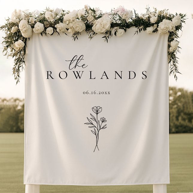 Simple Black & White Name for Sweetheart Table Tapestry (Creator Uploaded)