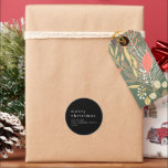 Simple Black White Names Merry Christmas  Classic Round Sticker<br><div class="desc">Simple Black White Names Merry Christmas. Contemporary elegant minimalism with this fully customisable design.  Easily personalise the text and can be changed to any colours of your choice via the customise further option.</div>