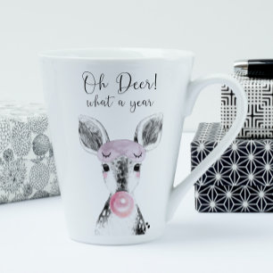 Simple Black & White Oh Deer What A Year Quote Latte Mug