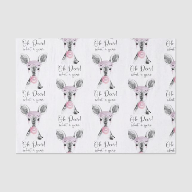 Simple Black & White Oh Deer What A Year Quote Tissue Paper (Front)