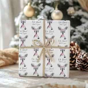 Simple Black & White Oh Deer What A Year Quote Wrapping Paper Sheet
