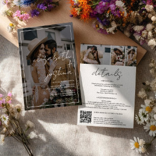 Simple Black White overlay all in one wedding Invitation