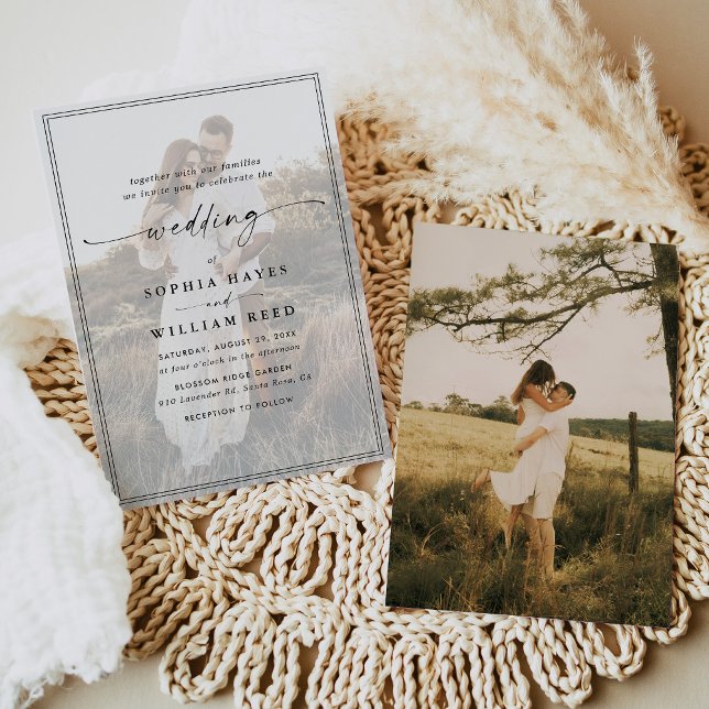 Simple Black & White Overlay Modern Photo Wedding Invitation (Creator Uploaded)