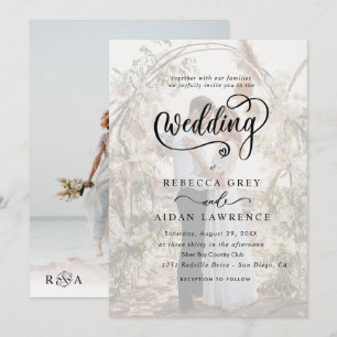 Simple Black & White Overlay Photo Wedding  Invitation