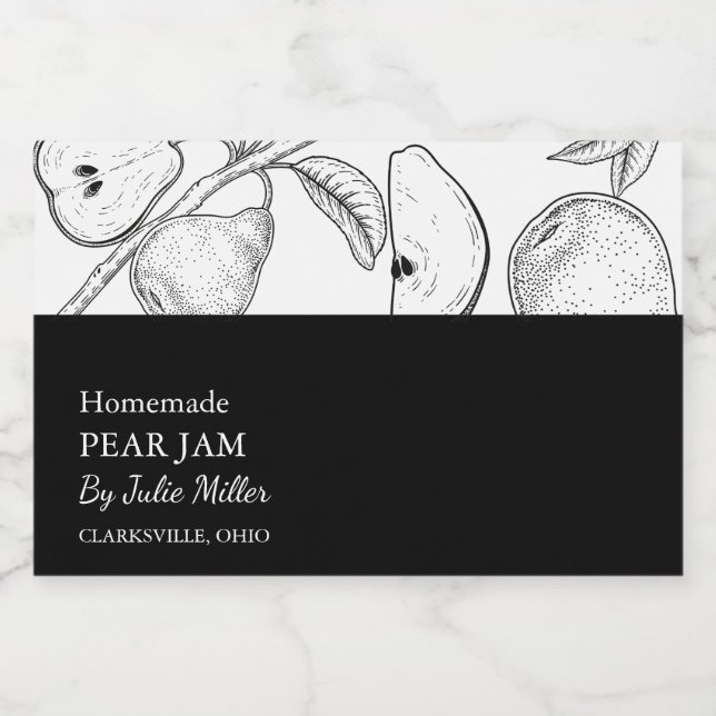 Simple Black & White Pear Jam Label (Single Label)