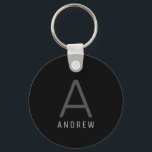 Simple Black White Personalised Monogram Metal Key Ring<br><div class="desc">Simple,  professional,  modern and sleek black and white and grey round metal personalised keychain with one large initial and custom text in a thin,  sans-serif font is perfect for an understated and more subtle way to customise your belongings.</div>