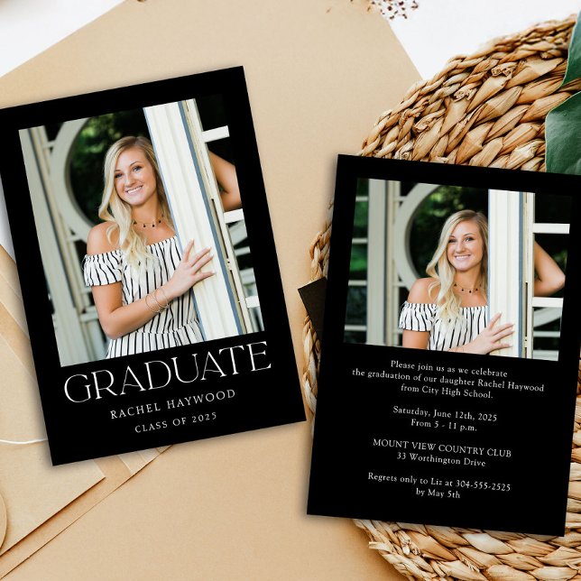Simple Black White Photo 2025 Graduation Party Invitation (Creator Uploaded)