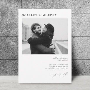 Simple Black White Photo Monogram & Script Wedding Invitation