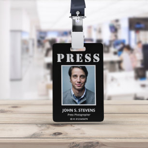 Simple Black White Photo Press ID Badge