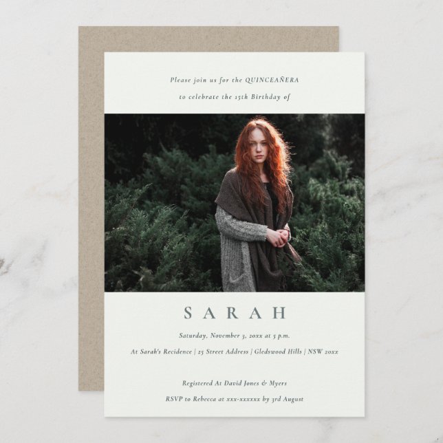 Simple Black White Photo Quinceañera  Invite (Front/Back)