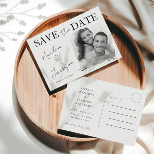 Simple Black & White Photo Save the Date Announcement Postcard