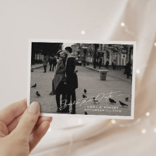 Simple ﻿Black & White Photo Save the Date Announcement Postcard