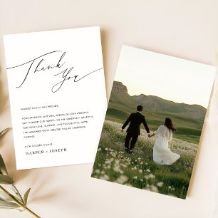 Simple Black White Photo Wedding Reception Table Thank You Card