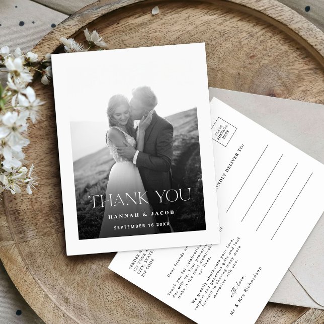 Simple Black White Photo Wedding Thank You Postcard (Creator Uploaded)
