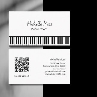 Simple Black White Piano Music Teacher Pianist Business Card