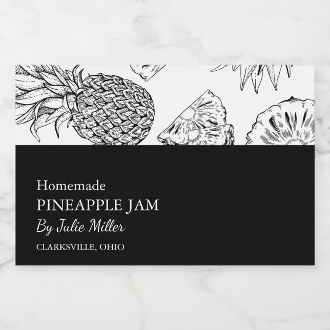 Simple Black & White Pineapple Jam Label (Single Label)