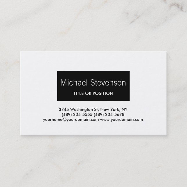 Simple Black White Plain Modern Business Card (Front)