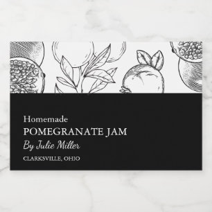 Simple Black & White Pomegranate Jam Label