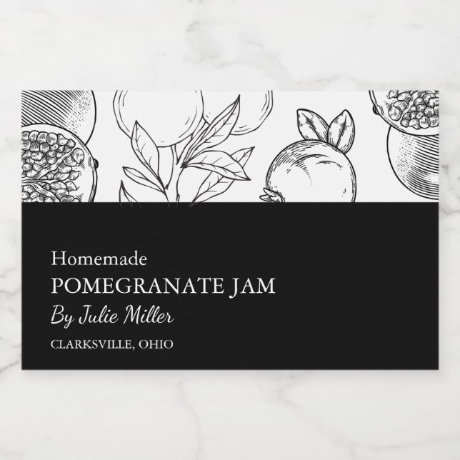 Simple Black & White Pomegranate Jam Label (Single Label)