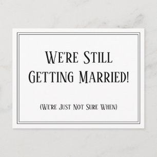 Simple Black White Postponed Wedding Update Notice Postcard