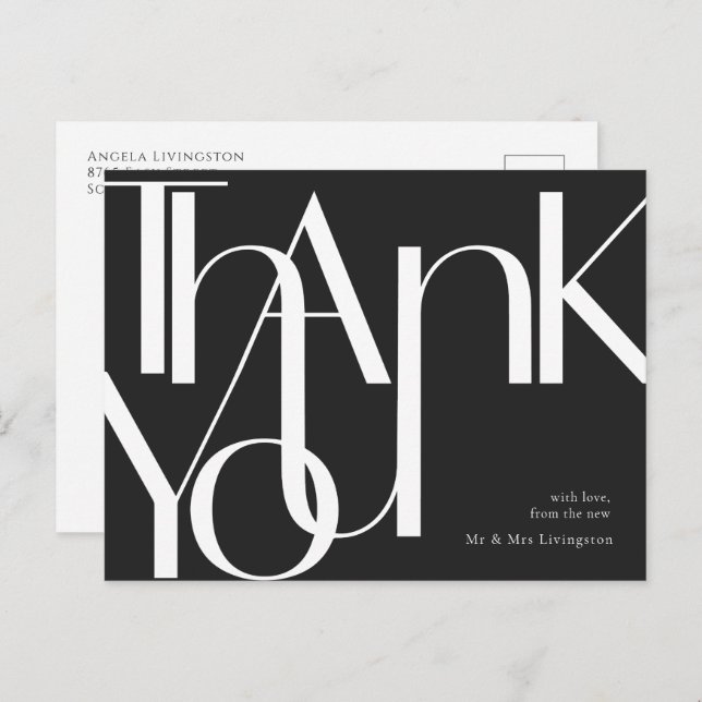 Simple Black White Pre-Addressed Thank You Postcard (Front/Back)