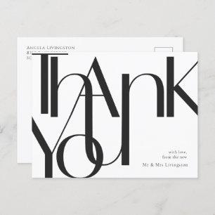 Simple Black White Pre-Addressed Thank You Postcard