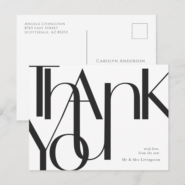 Simple Black White Pre-Addressed Thank You Postcard (Front/Back)