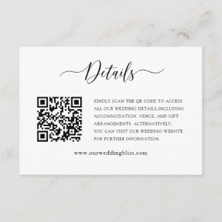 Simple Black & White QR Code Wedding Details Enclosure Card