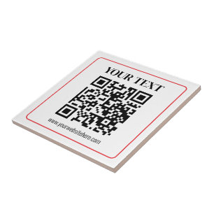 Simple Black & White QR code with Red Border Ceramic Tile