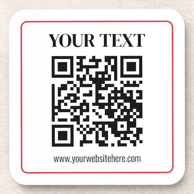 Simple Black & White QR code with Red Border Coaster (Front)